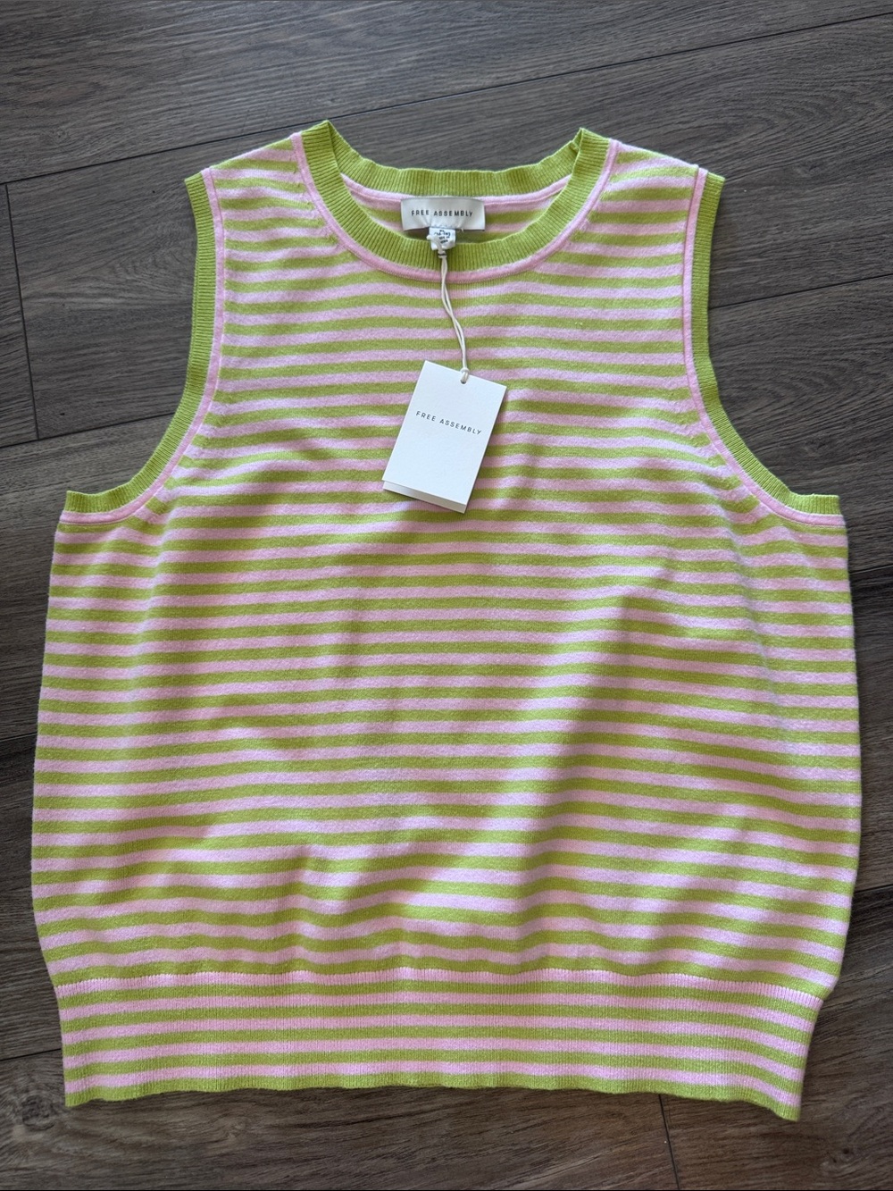 Striped Knit Tank Top in Lime Green & Pale Pink preppy size XL - Picture 2 of 7